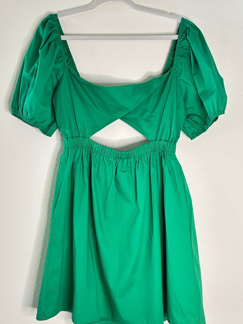 Emerald Puff-Sleeve Cutout Mini Dress
